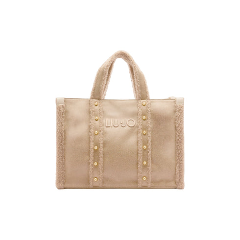 Borsa Donna in tessuto spalmato, modello shopper, con inserti effetto montone